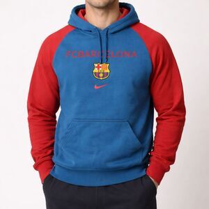 Nike FCB Barcelona Hoodie Sweatshirt Mens Small Blue Red Pocket Soccer